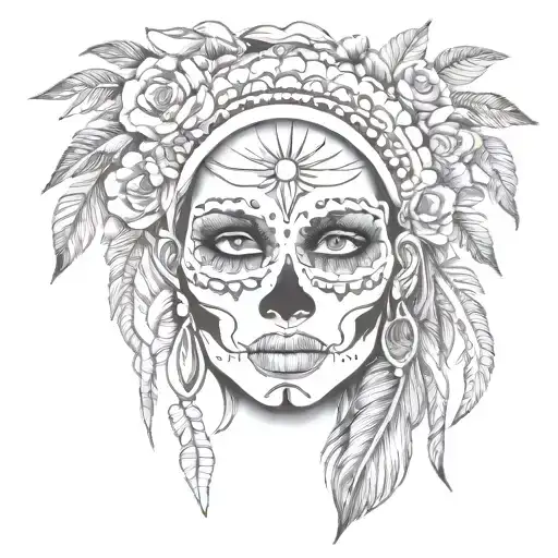 Abstract Sugar Skull Native American Woman Face