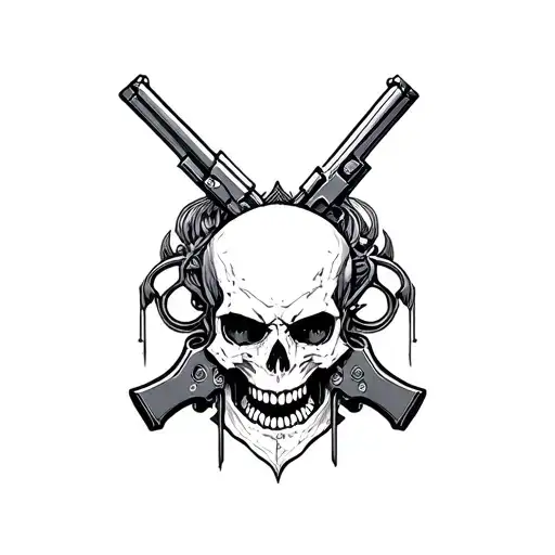 Skull With Guns Intertwined