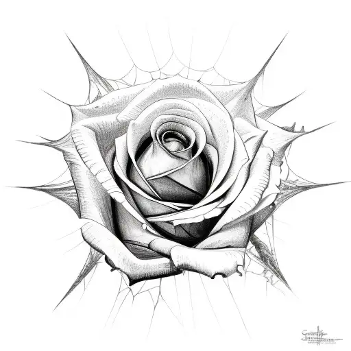 A Delicate Sketch Of A Rose Intertwined With Spiderwebs
