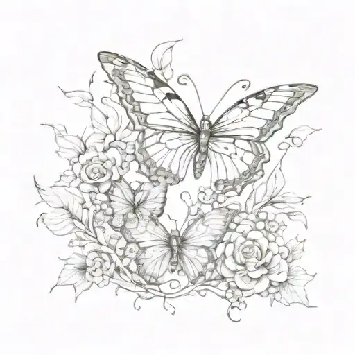 Female And 2 Baby Cubs Butterfly And Vines