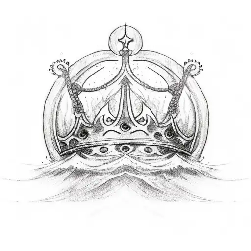 A Sketch-style Tattoo Featuring A Divine Crown Submerged In A Sea Of Water