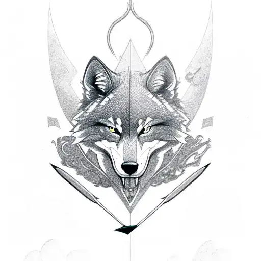 Bow And Arrow With Snarling Wolf