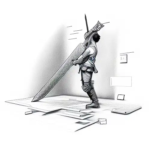 A Computer Engineer Hacking Into A Virtual Reality World With A Sword In Hand