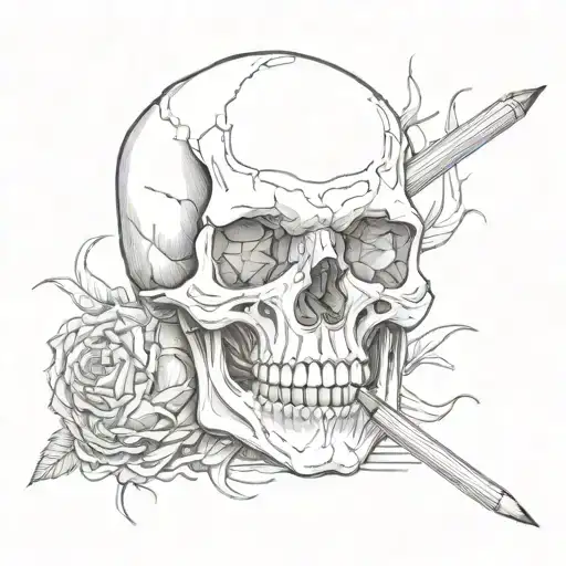Skull With Pencil In Its Mouth