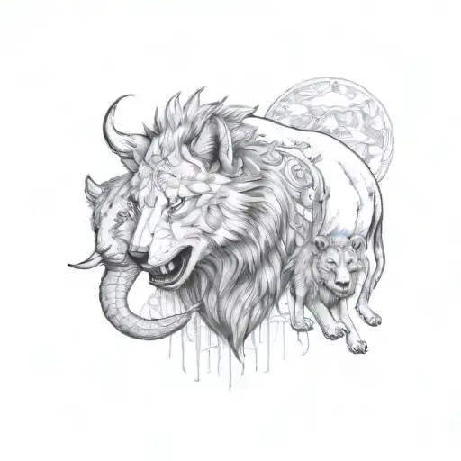 Wolf With Elephant And Lion