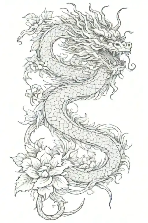 Big Chinese Dragon With Flowers Growing