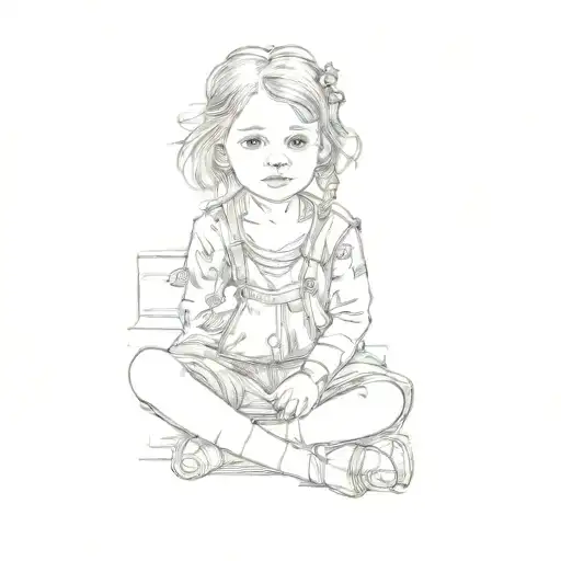 A Little Girl Sitting On Steps