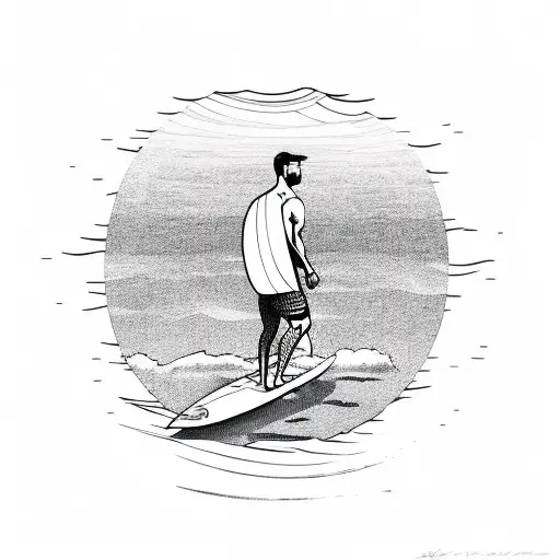 Surfer On Calm Water With Sun