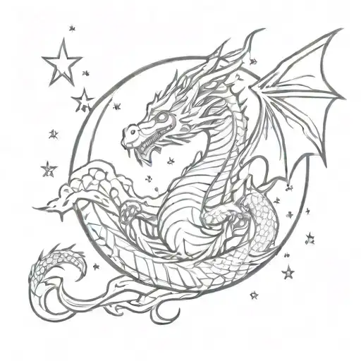 Dragon With Moon And Stars