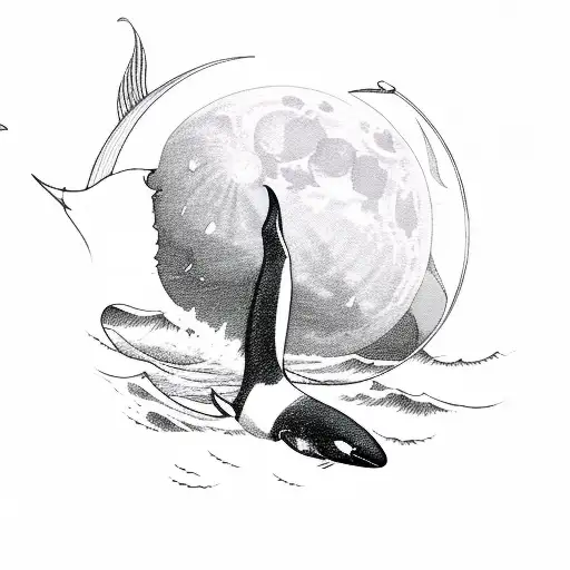 Orca Tail Protruding From Ocean Waves Under The Moon Encased In A Triangle Shape
