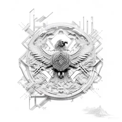 An Intricate Design Of The German Eagle Blended With Circuitry And Synth Keys