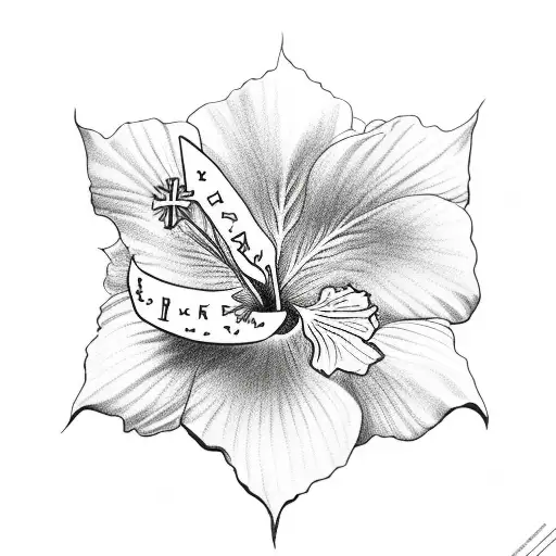 Christian Cross With Hibiscus Flowers Around It