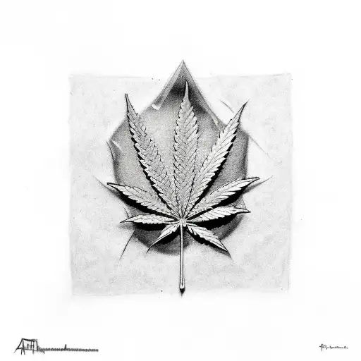 A Tattoo Of A Rock And Roll Symbol Made Of Cannabis Leaves