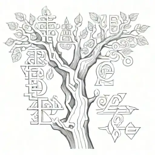 Arcitecture Drawings On A Tree Branch With Armenian Letters