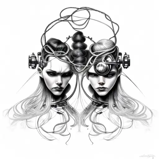 Cyborg Gemini Sisters Hair Tangled Together Conjoined