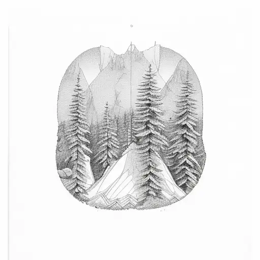 Three Peoples Shilouttes Surrounded By A Forest Covered Mountain And A Lake