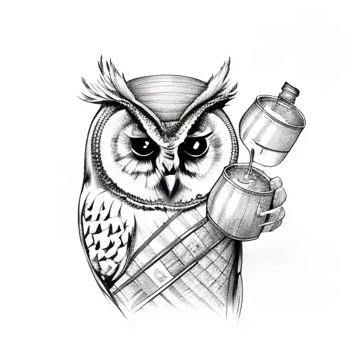 Owl With Whiskey Barrel