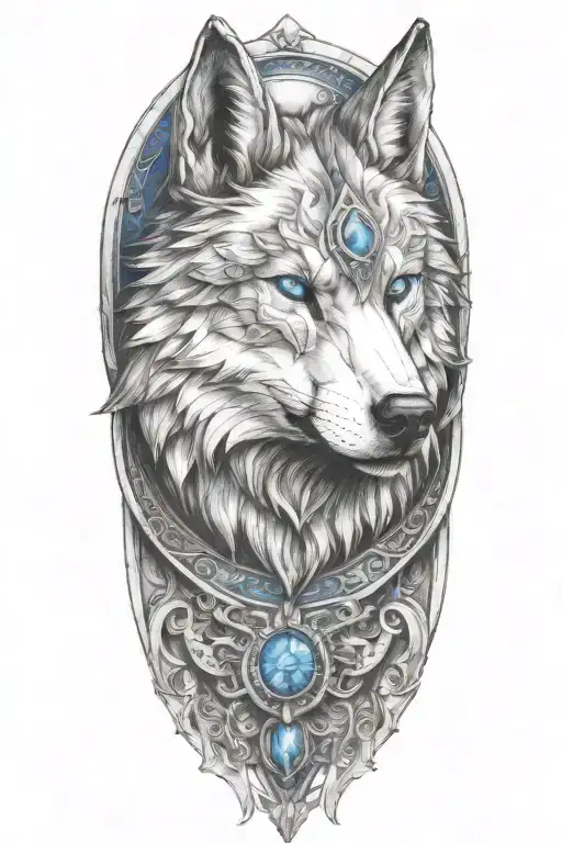 Wolf With Blue Eyes On Armor Tattoo Design Featuring Armor Of God