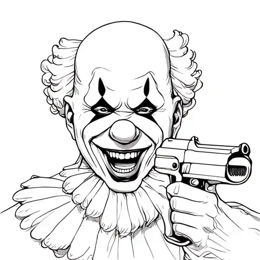 Clown With Ski Mask And Gun Laughing Maniacally