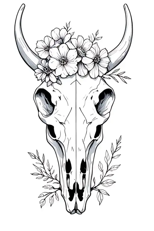 Cow Skull With Flowers