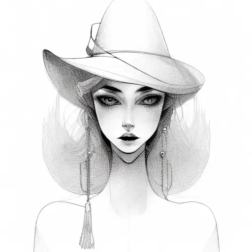 A Line Design Of A Woman In A Dress With A Hat Facing The Void