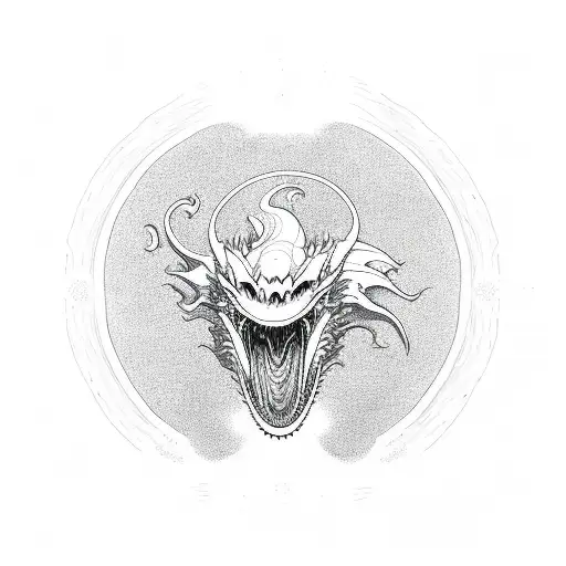 Dragon With Red Sun On The Top Of His Head