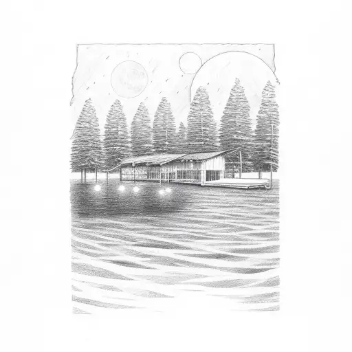 Lake Lined With Docks With Moon Reflection On Water