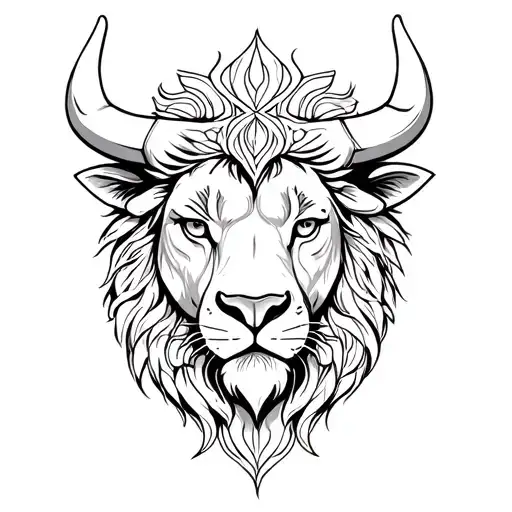 Lion Head With Bull's Head Combined As Mandala