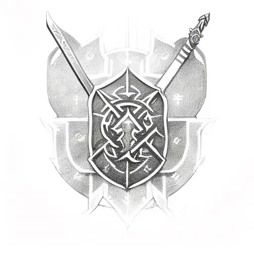 Shield Templar Cross And A Sword With Nordic Runes