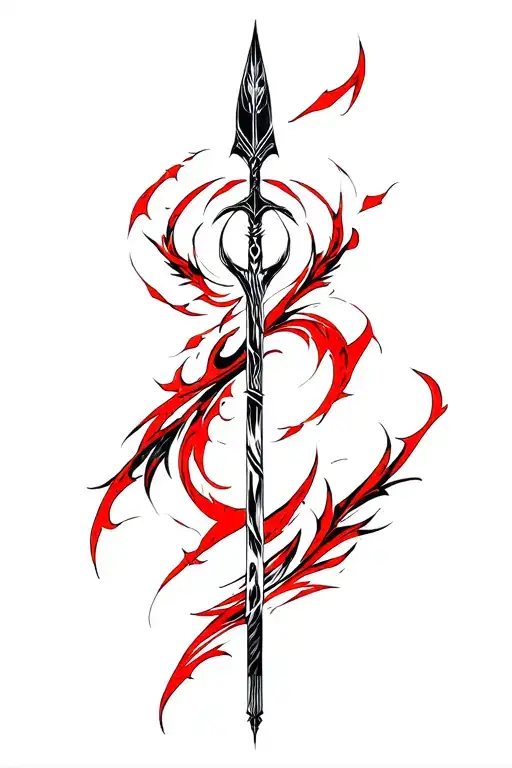 Neo Tribal Tattoo With Spear In Black And Red Colors