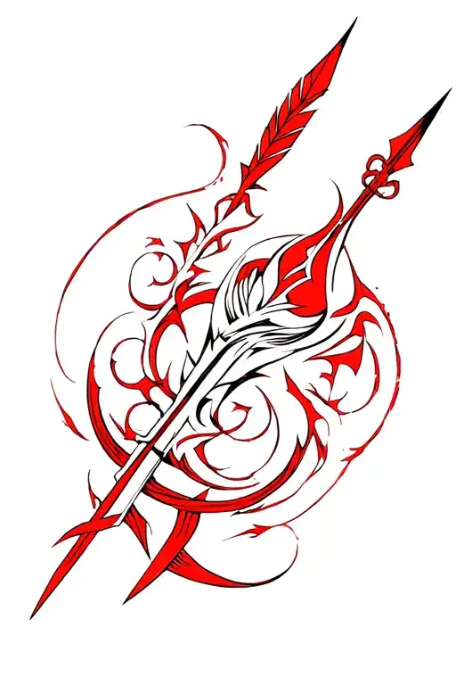 Neo Tribal Tattoo With Spear In Black And Red Colors