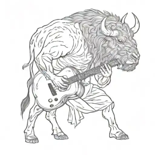 Humain With Buffalo Head Playing Guitar