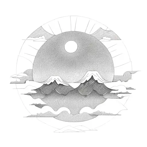 Sun Above The Mountain And Wave