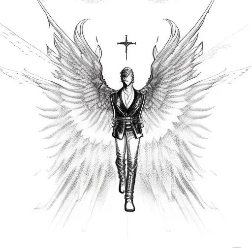 Ascendend Man With Wings In Heaven Fighting A Battle Against His Own Demons