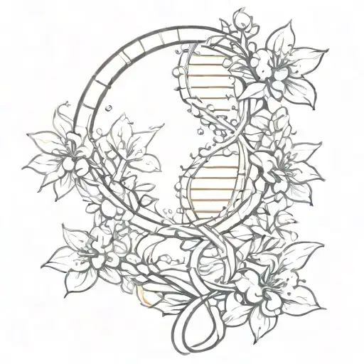 Dna Helix With Flowers Intertwined