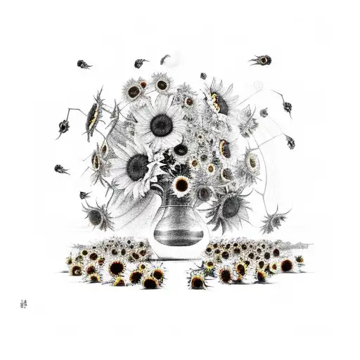 Big Ship Anchor With Small Sunflowers Emerging Around It