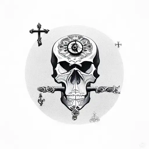Skull And Crosses With A Clock