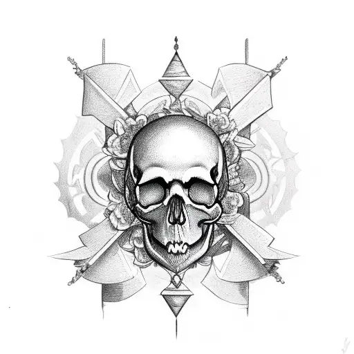 Skull And Crosses And Hourglass With Butterflys