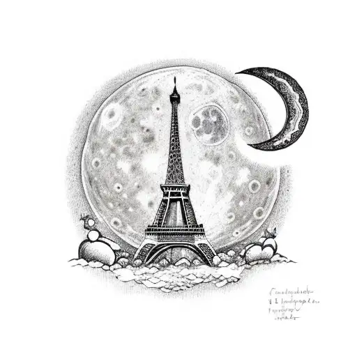 Eiffel Tower With Croissant As The Moon