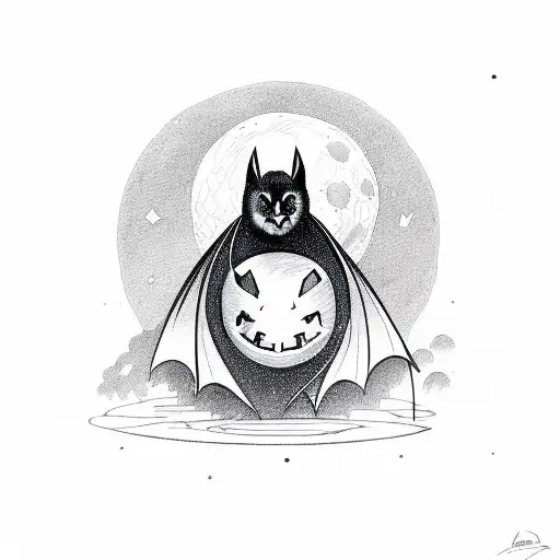 Moon Above A Majestic Bat Sat On A Pumpkin