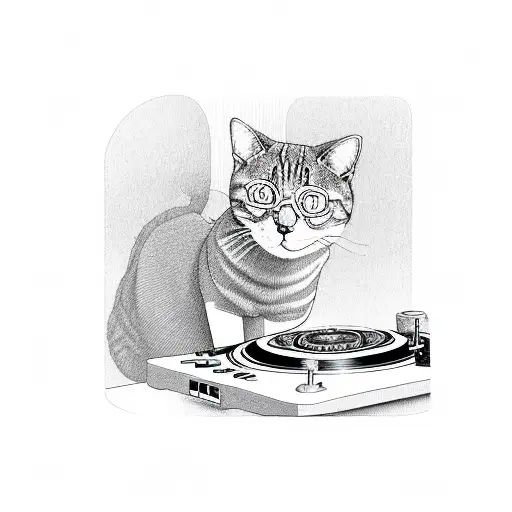 A Cat Dj Mixing Music On A Psychedelic Turntable