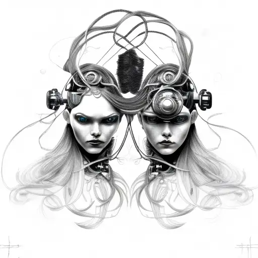 Cyborg Gemini Sisters Hair Tangled Together Conjoined