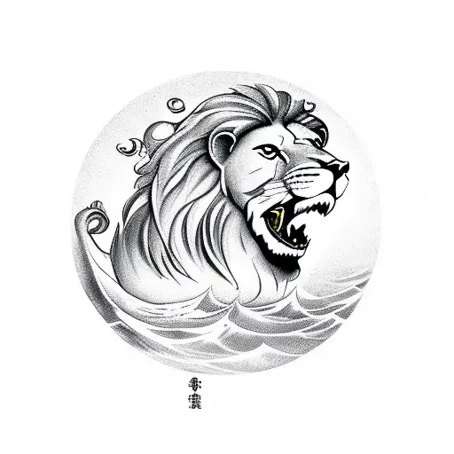 Lion In Background With White Doves Plus A Wave Underneath With A Fish Under The Wave And A Crab Tattoo