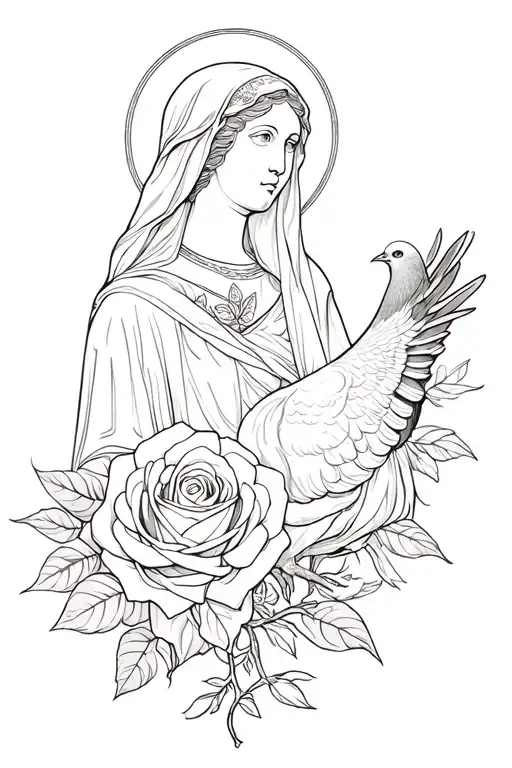 Side Holy Mary Rose And Pigeon