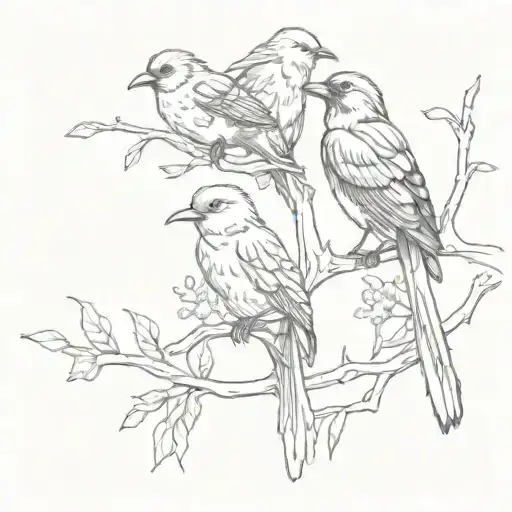 Different Birds Sitting On A Branch