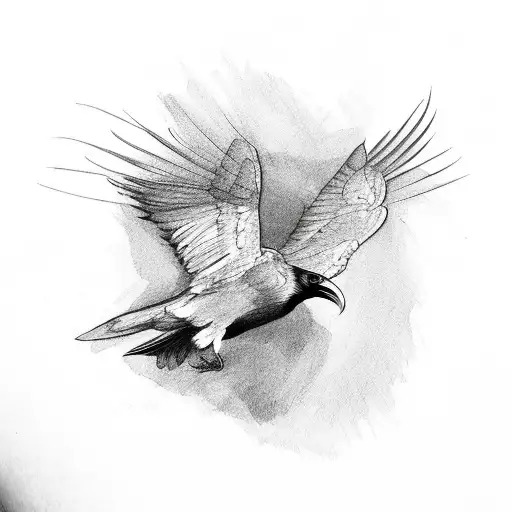 Raven With Spread Wings Up And Down