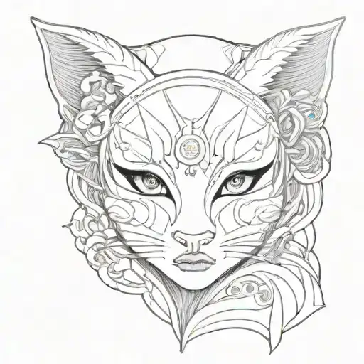 Geisha Face Holding A Fox Mask