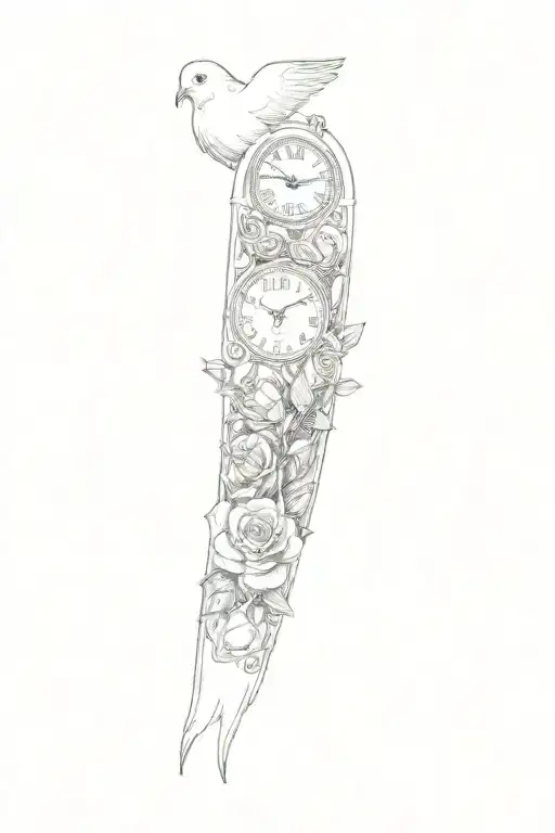 A Clock With Roses And A Dove