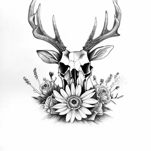 Deer Skull Sitting In A Flower