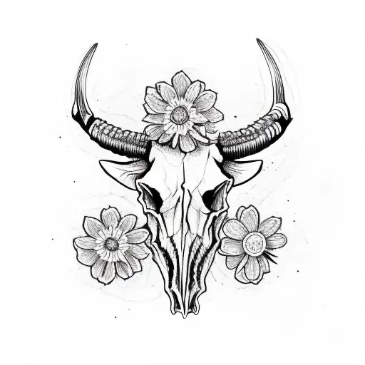 Longhorn Skull With Flowers